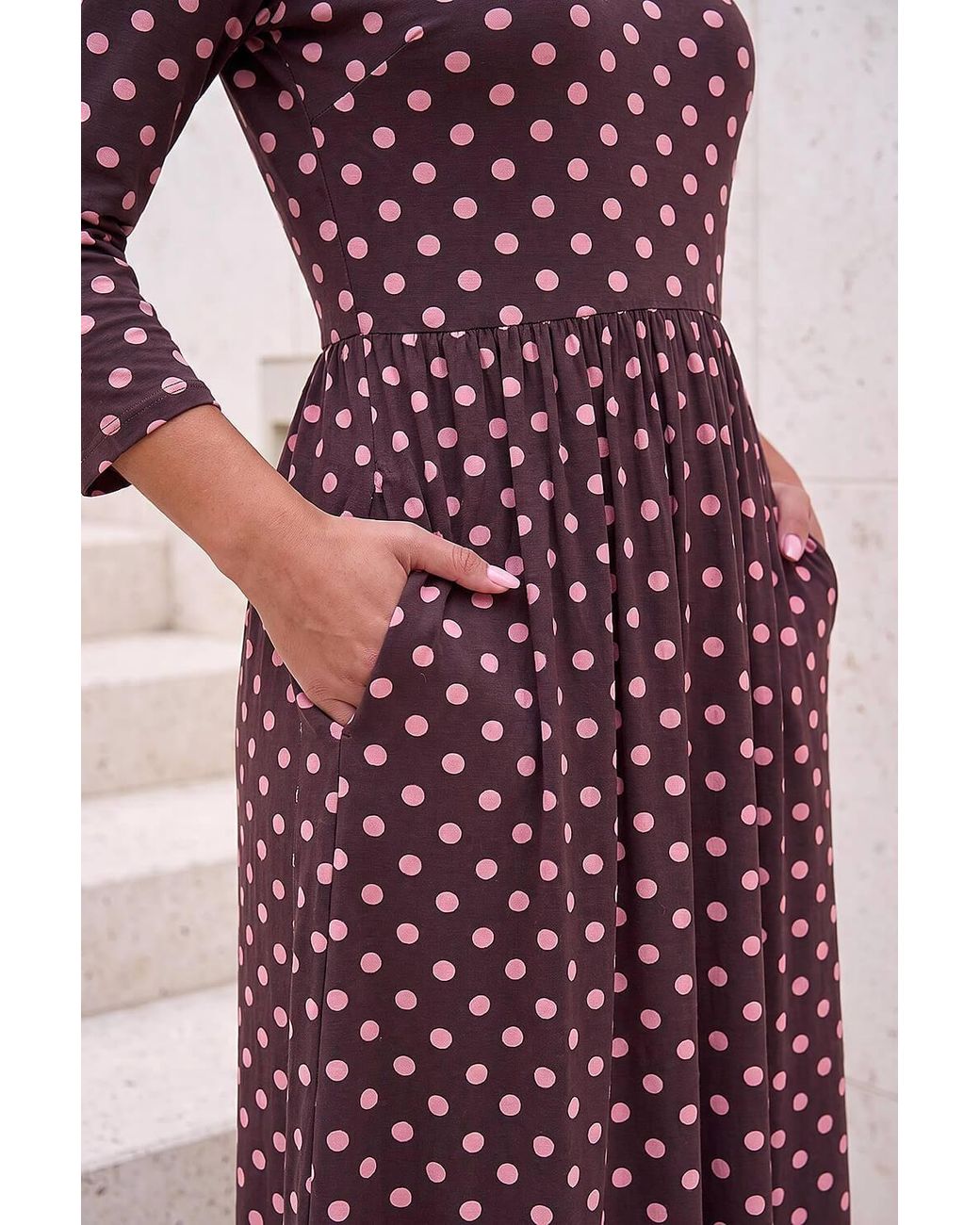 Roman Purple Polka Dot Print Pocket Dress