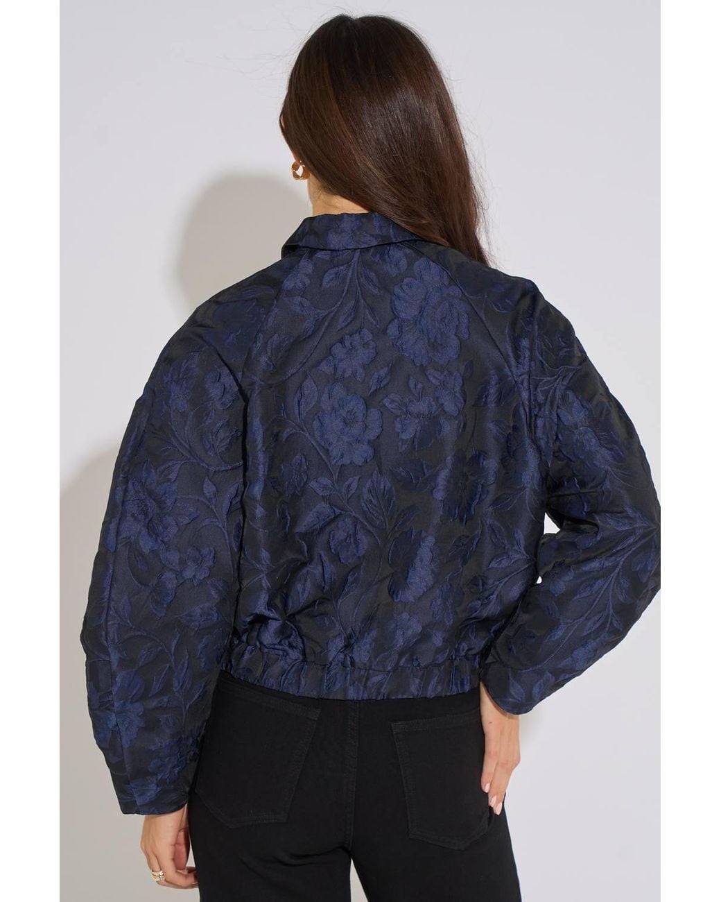 Gini London Blue Floral Jacquard Bomber Jacket