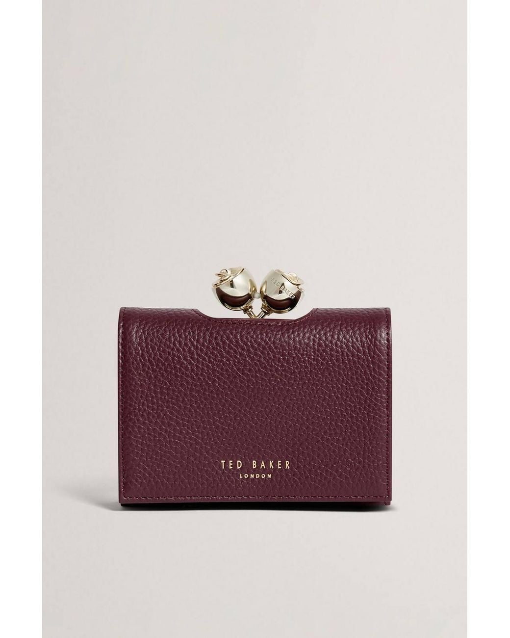 Ted Baker Purple Rose Detail Leather Small Bobble Purse Dark