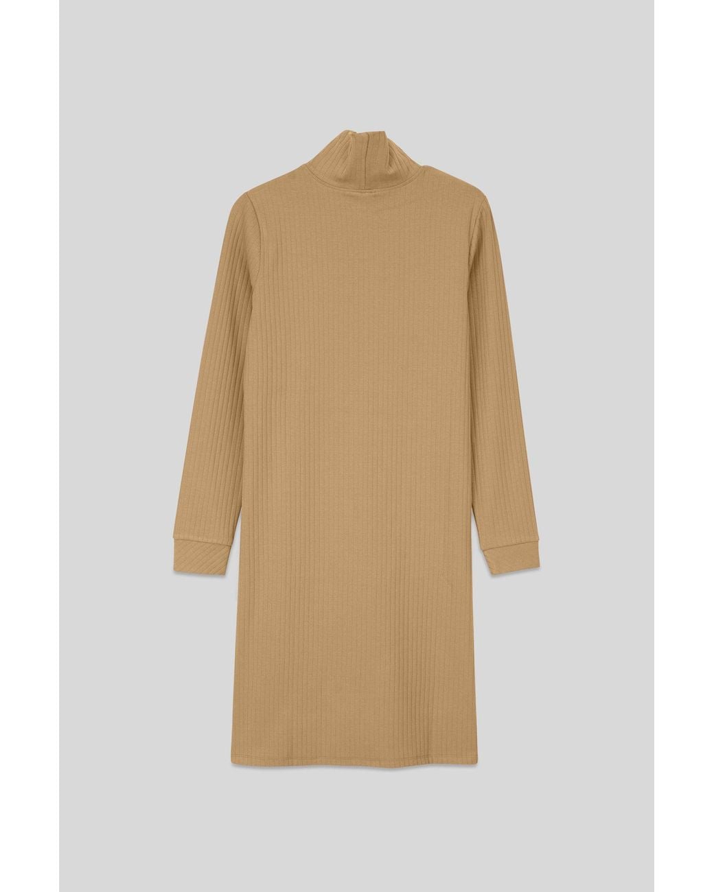 Enorsia Natural Ribbed Roll Neck Long Sleeve Mini Dress