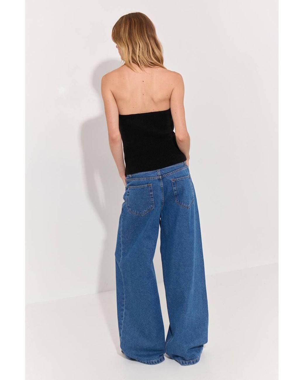 Warehouse Blue Tie Waist Wide Leg Denim Jean