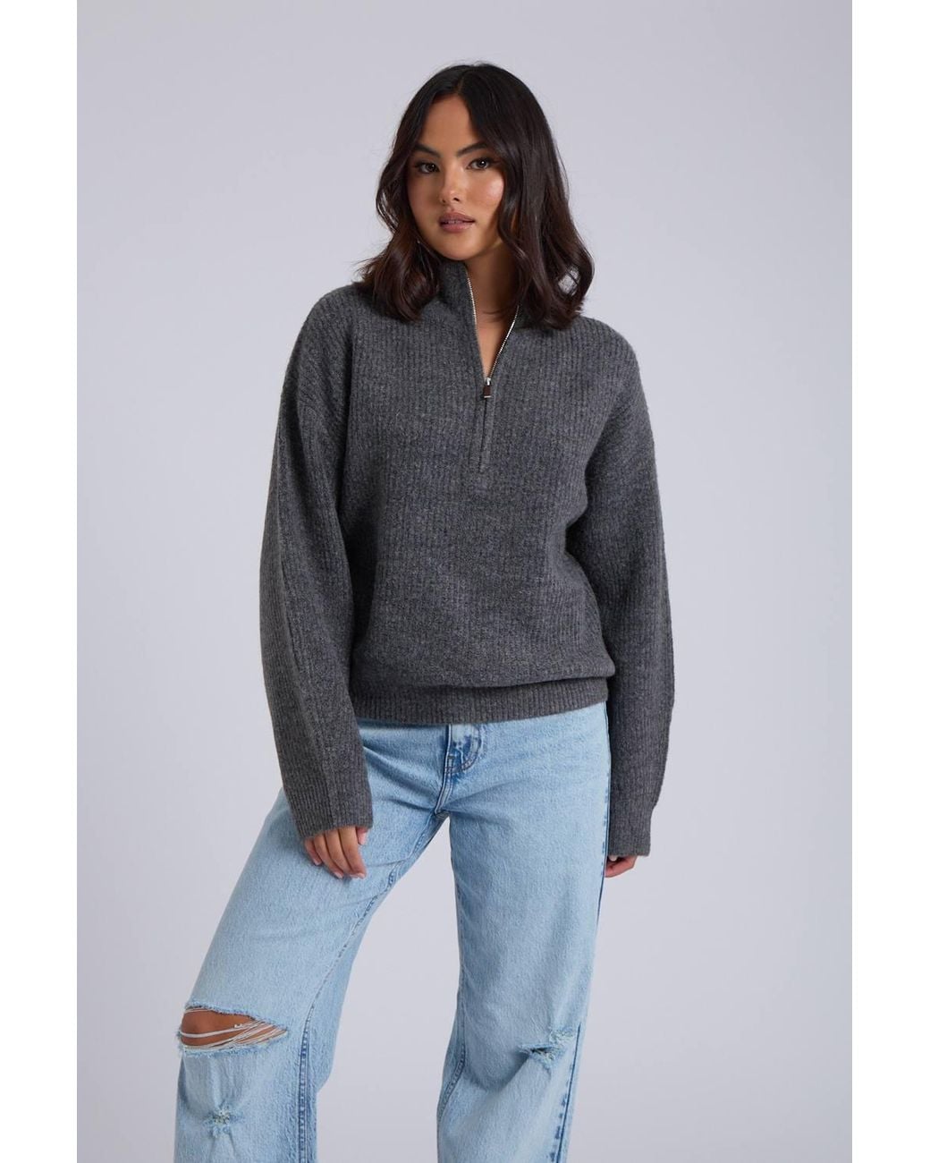 Urban Bliss Blue Ribbed Oversized Half Zip Jumper