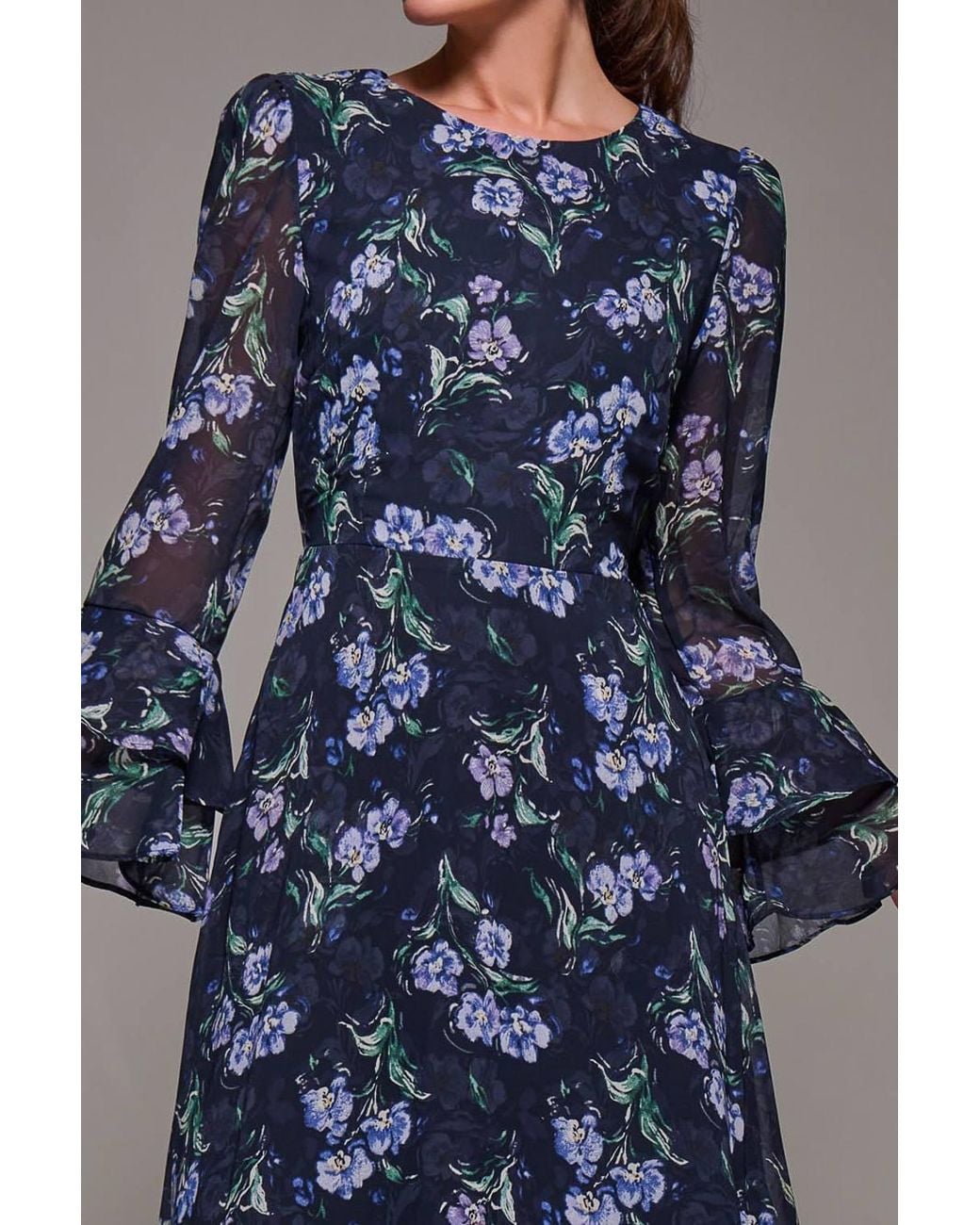 Jolie Moi Blue Long Sleeve Chiffon Frill Midaxi Dress