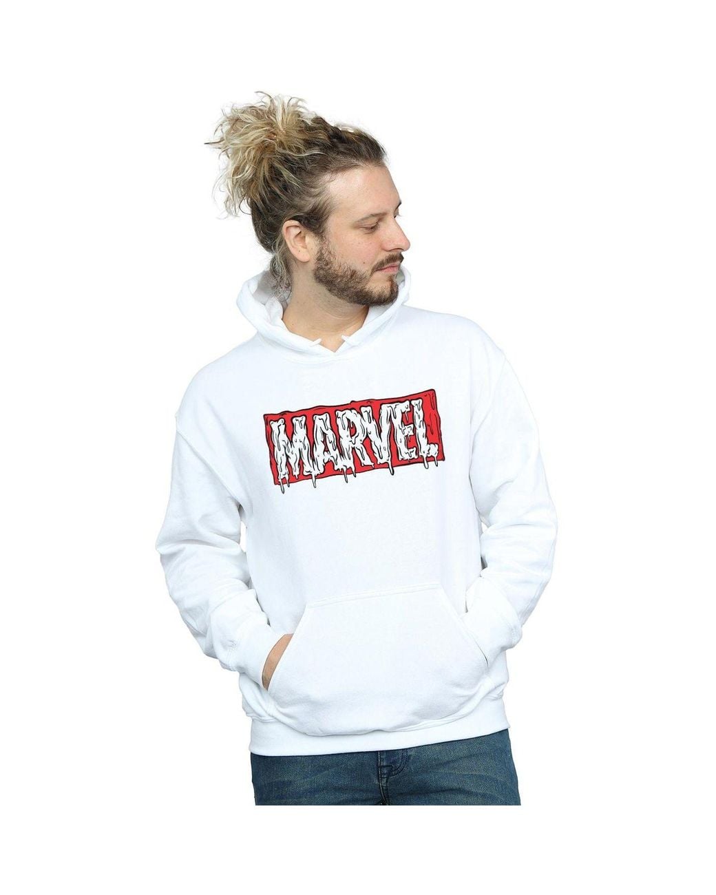 Marvel White Drip Logo Hoodie for men
