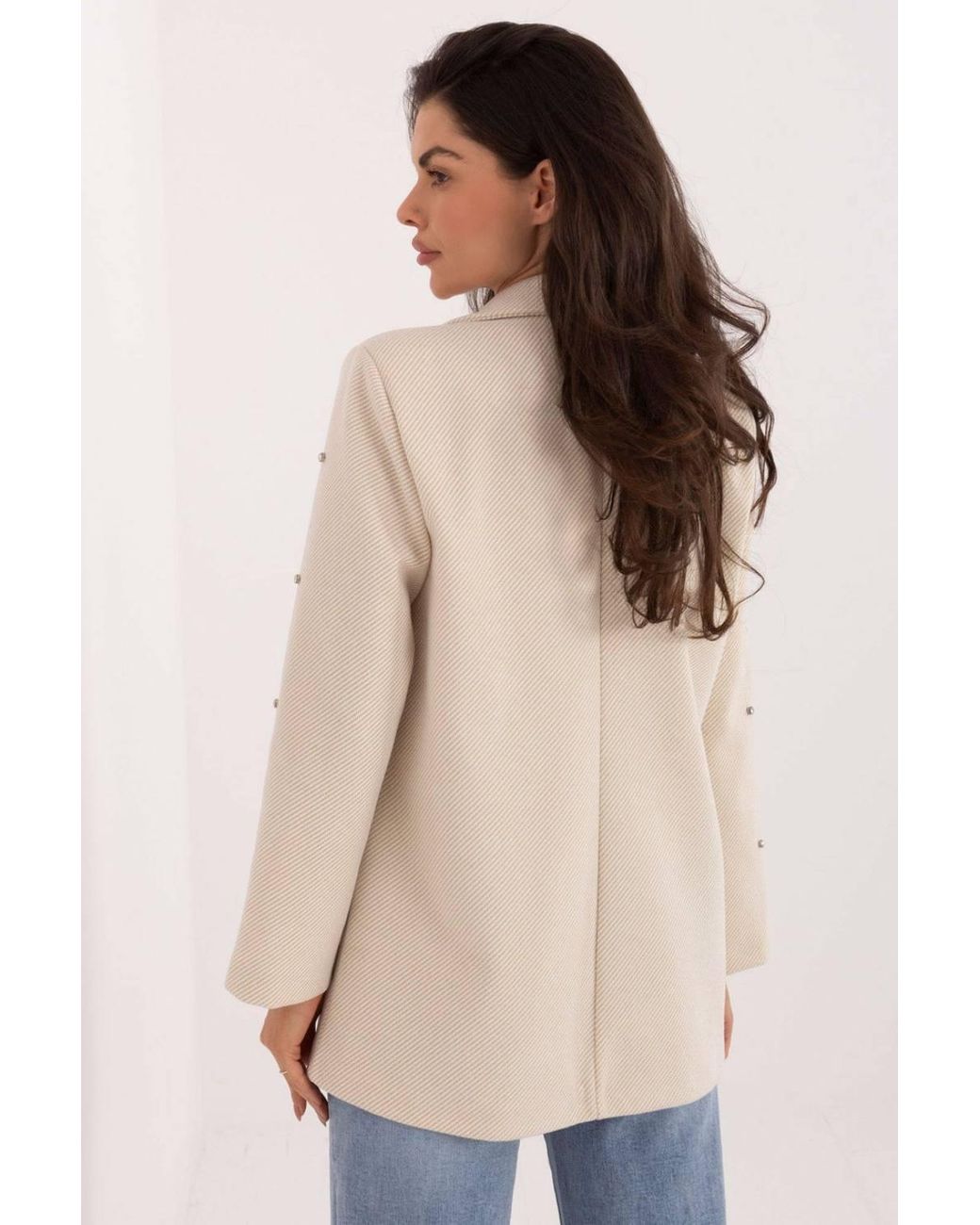 Love Lace Natural Embellished Blazer With Zircon Shine