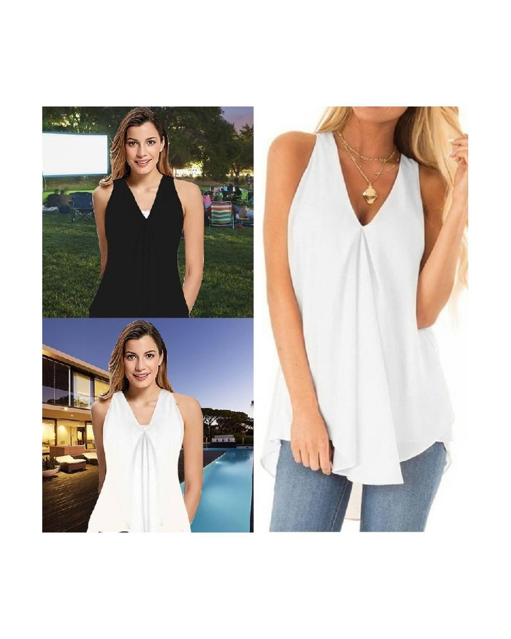 KDMD White Plus Size Chiffon Sleeveless Cami Blouse Vest Top