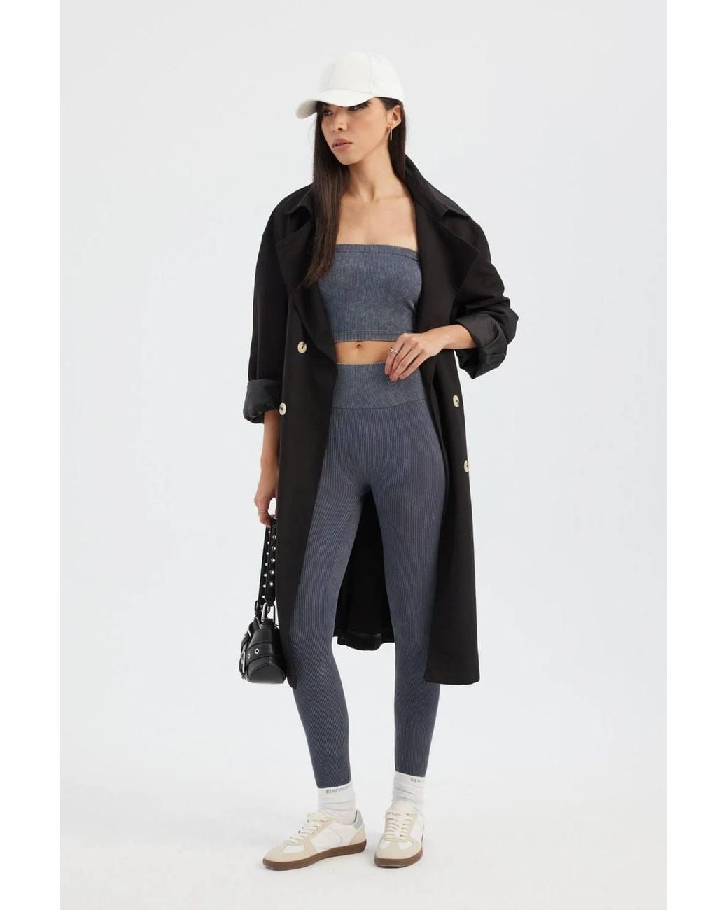 Hiccup Blue Acid Washed Strapless Ribbed Crop Top