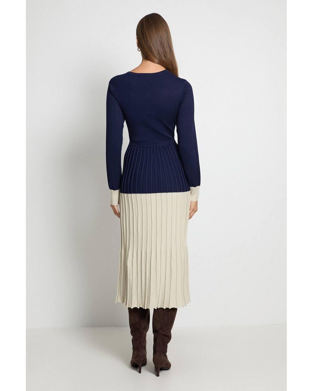 Wallis Blue Colourblock Pleated Knitted Midi Dress