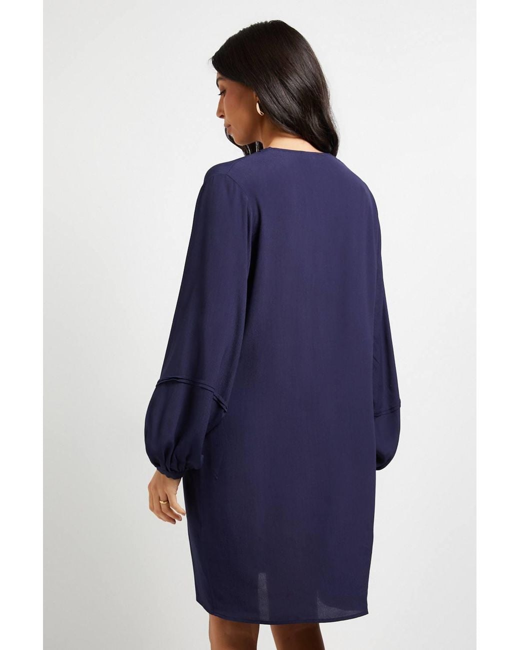 Wallis Blue Viscose Seam Detail Collarless Shift Dress