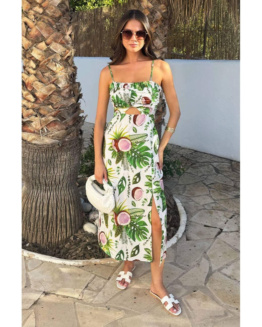 AX Paris Gray Multi Coconut Print Strappy Cut Out Midi Dress