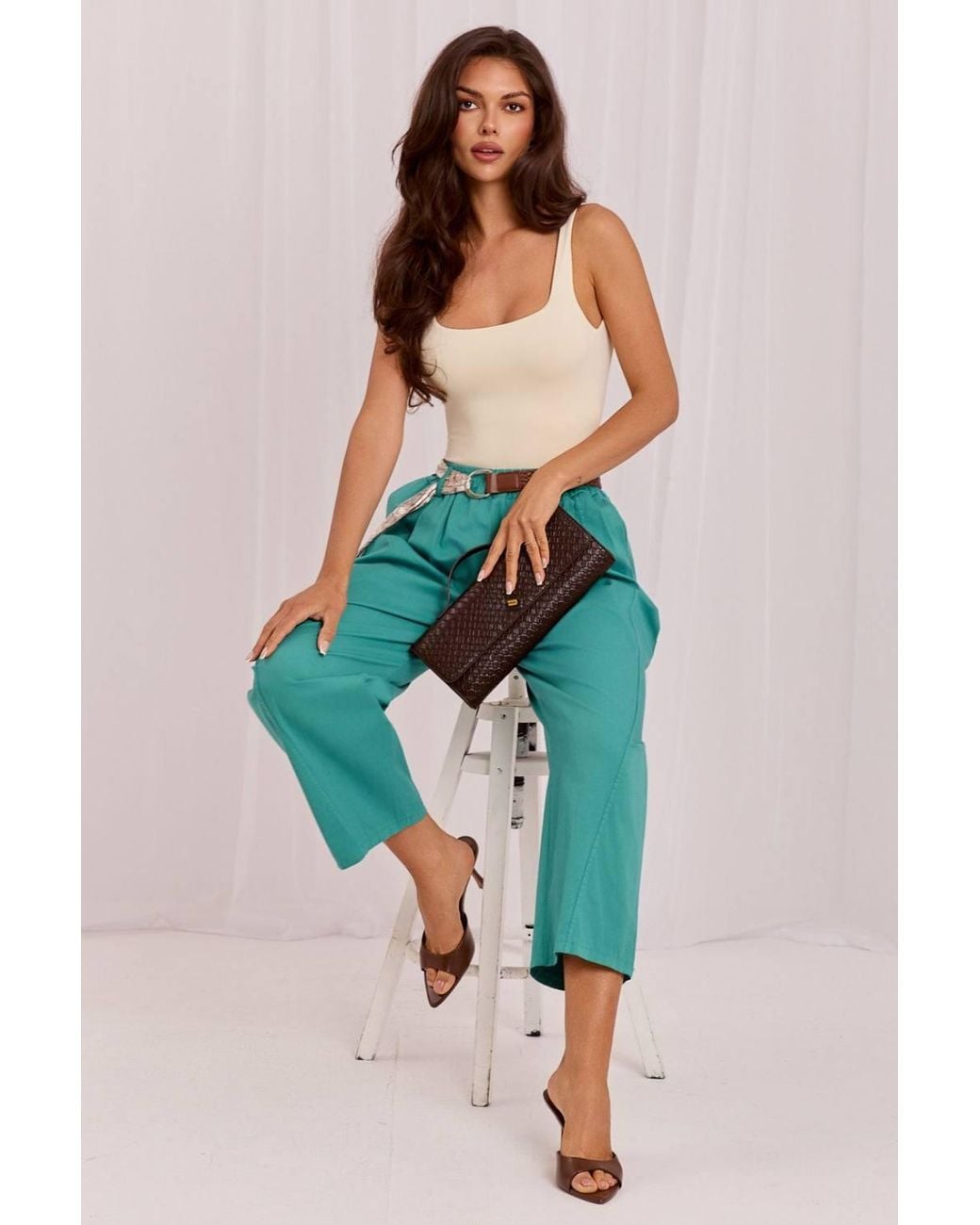 Love Lace Blue Cotton High Waisted Cropped Trousers