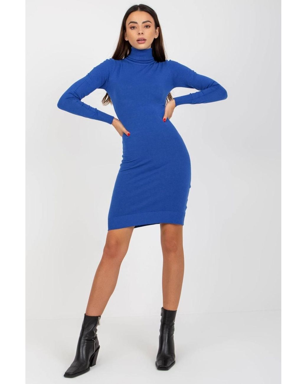 Love Lace Blue Slim Fit Turtleneck Long Sleeve Jumper Dress