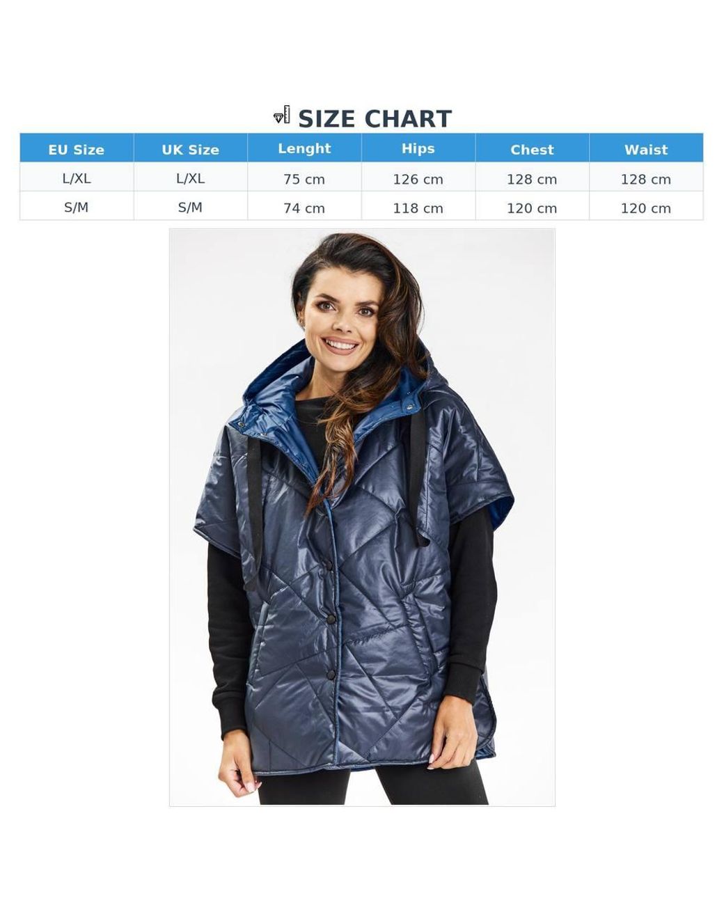 Love Lace Blue Everyday Printed Relaxed Hooded Lined Gilet