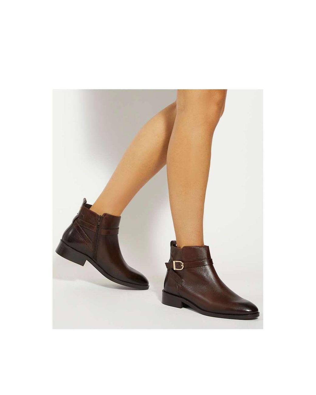Dune Brown Wide Fit 'Pemma' Leather Ankle Boots