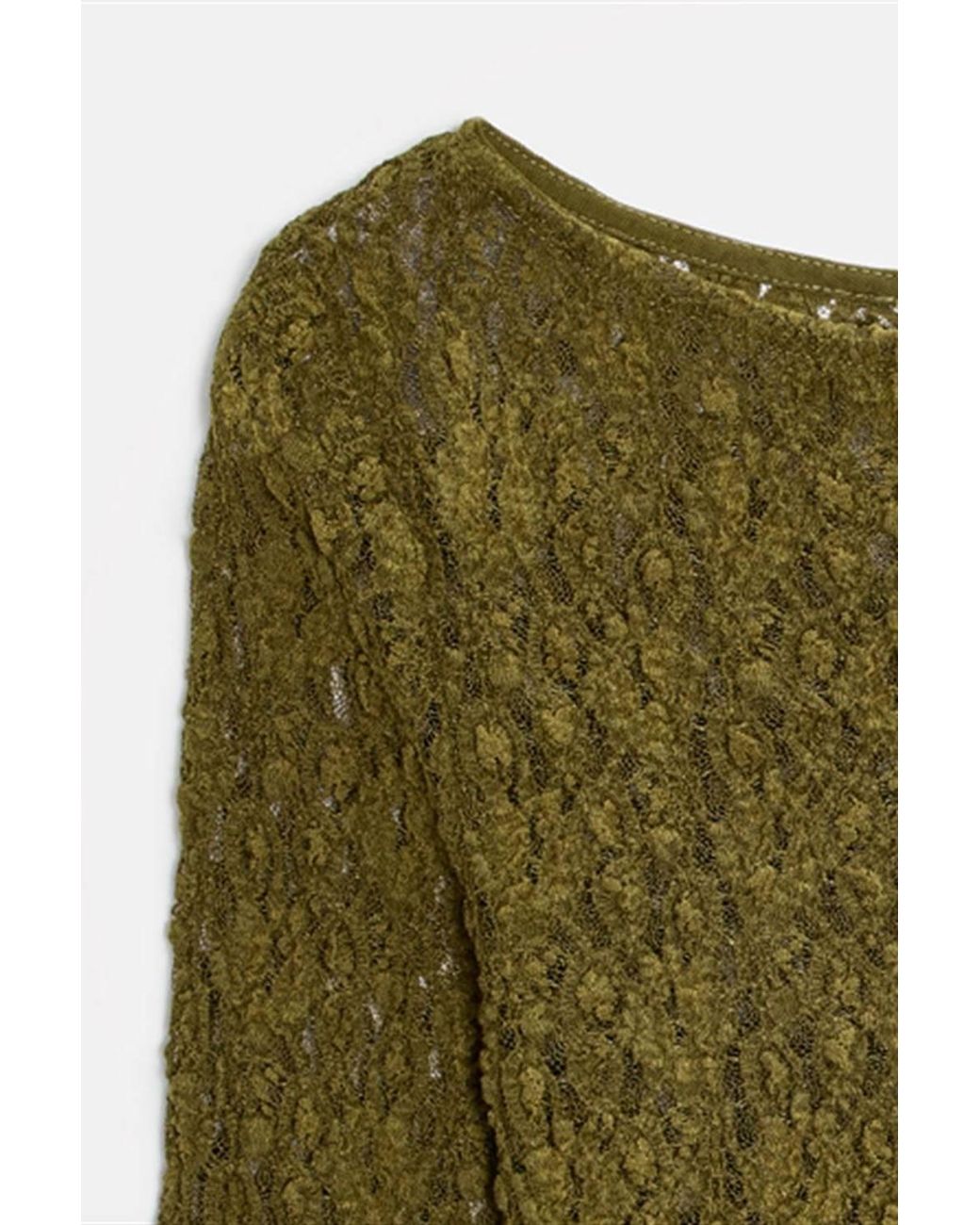 Dilvin Red Lace-Knit Boat Neck Blouse