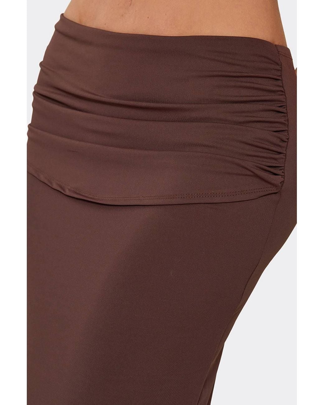 EGO Brown Ruched Low Rise Maxi Skirt