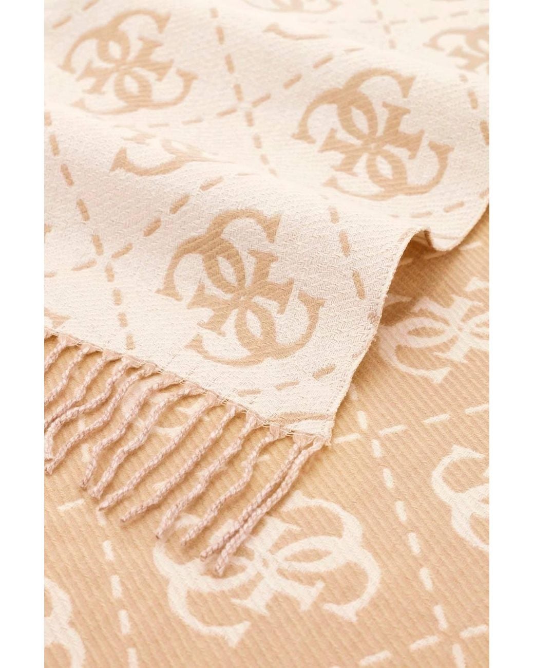 Guess White Logo Print Long Scarf Bone Logo