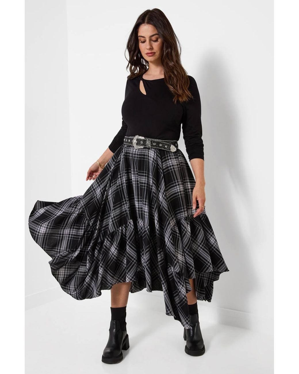 Joe Browns Gray Checked Asymmetric Hem Maxi Skirt