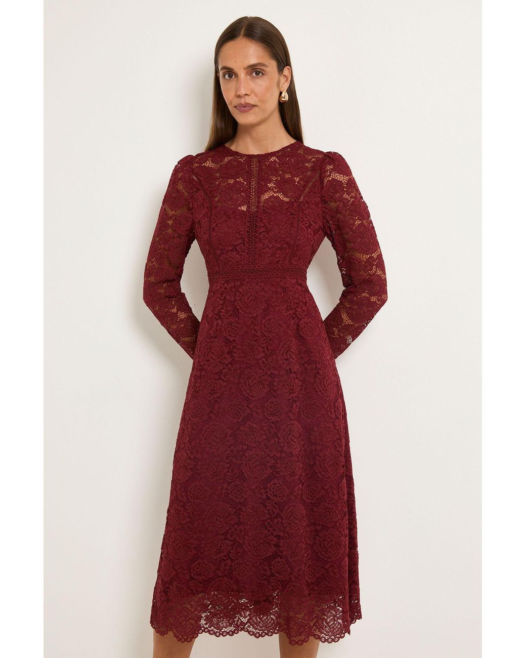 Wallis Red Lace Fit & Flare Midi Dress