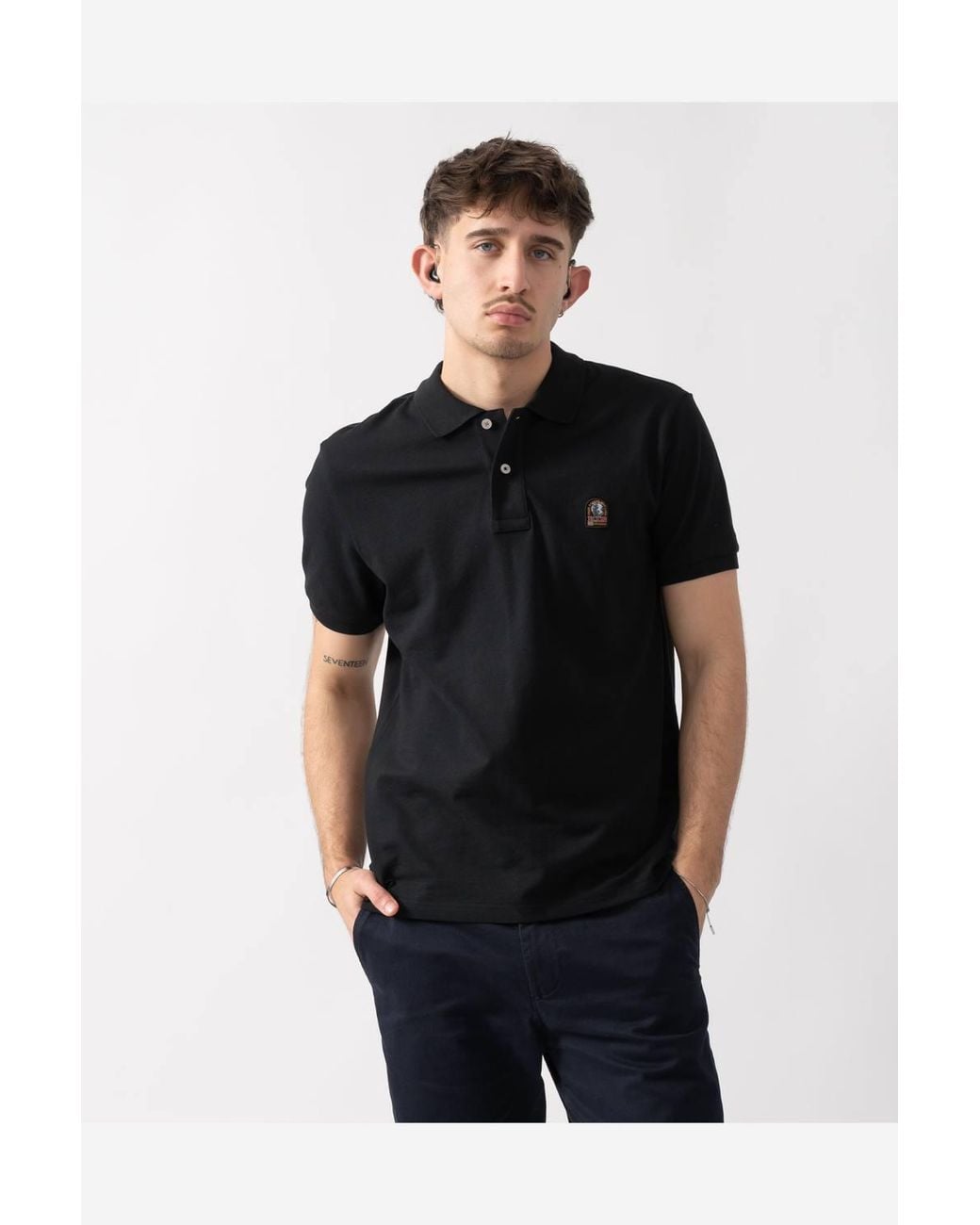 Parajumpers Black Short Sleeve Collared Logo Detail Polo Shirt for men
