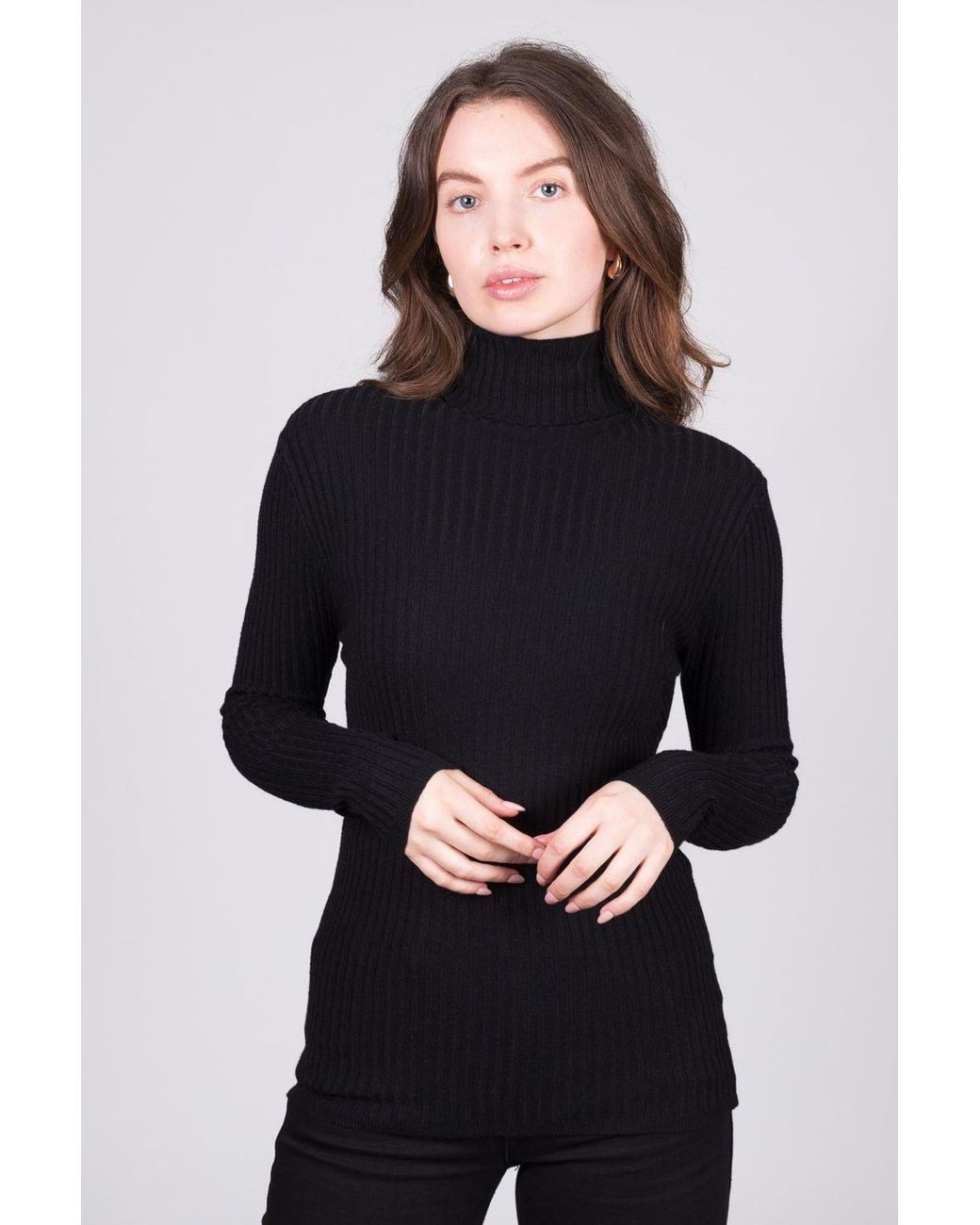 Solo Black Ribbed High-Neck Jumper