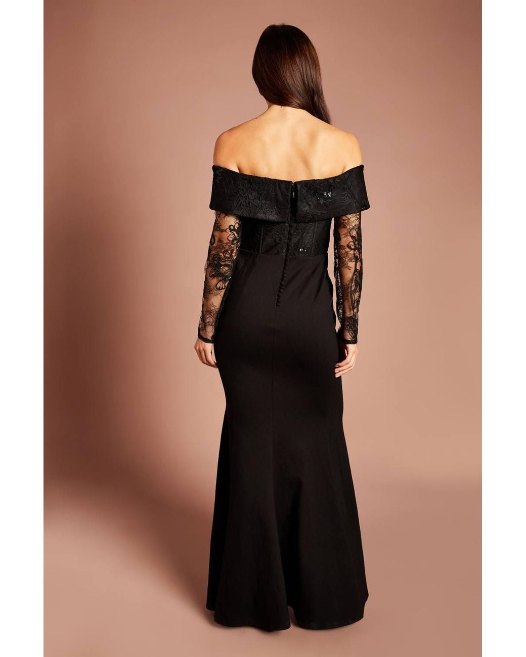 Coast Black Bardot Ponte Dress With Lace Long Sleeves