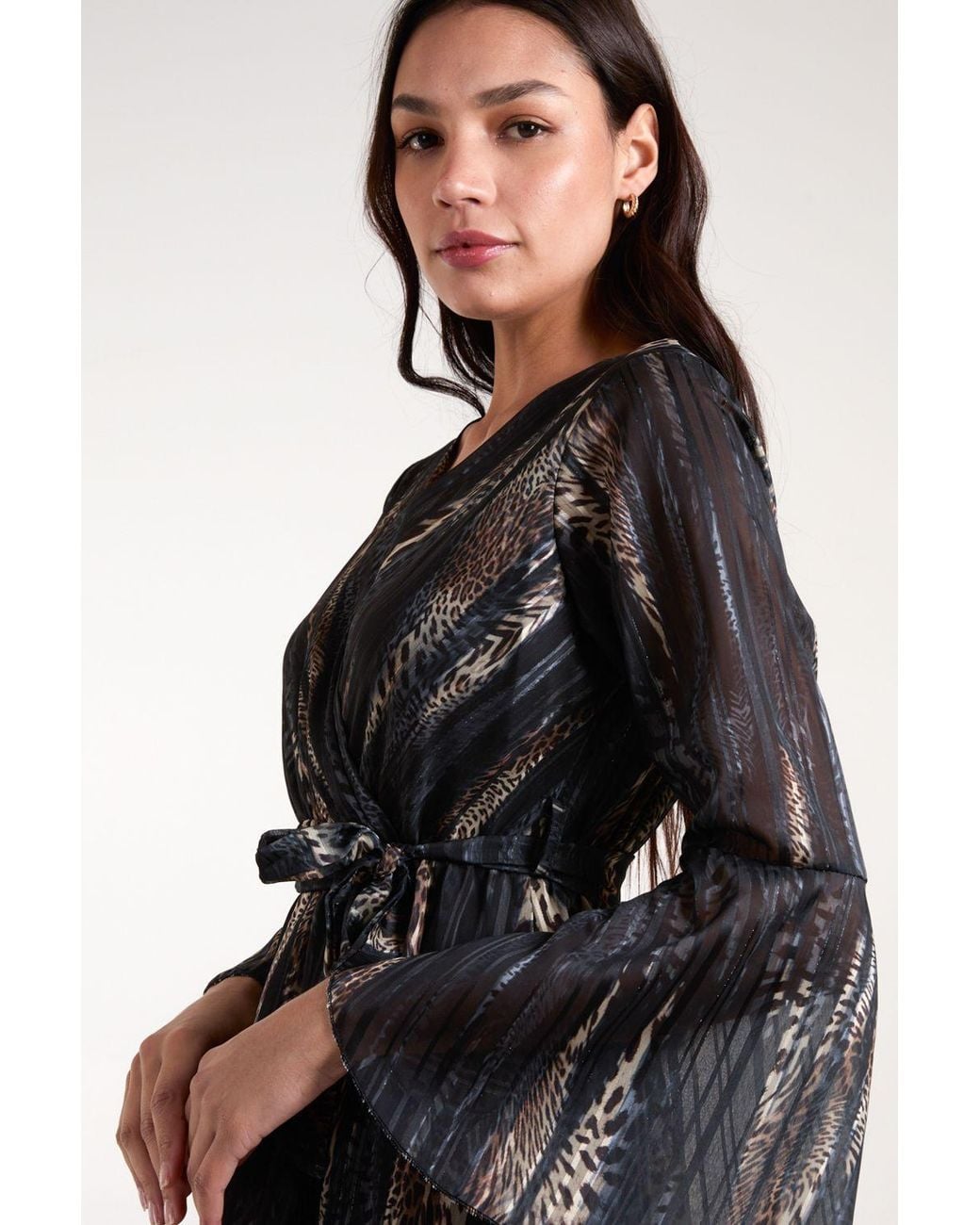 Blue Vanilla Black Metallic Wrap Over Dress