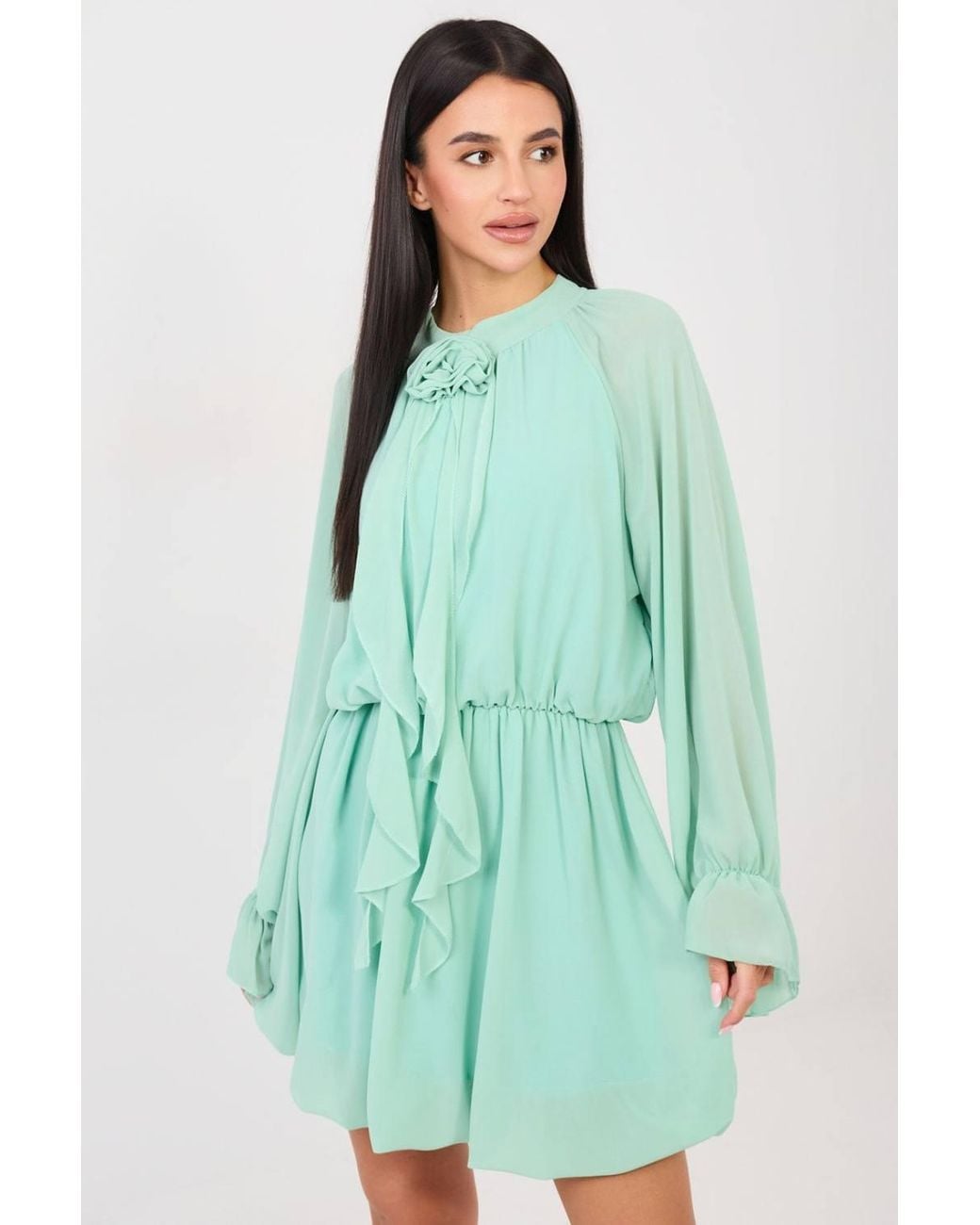 Love Lace Green Rose Jabot Flared Mini Cocktail Dress