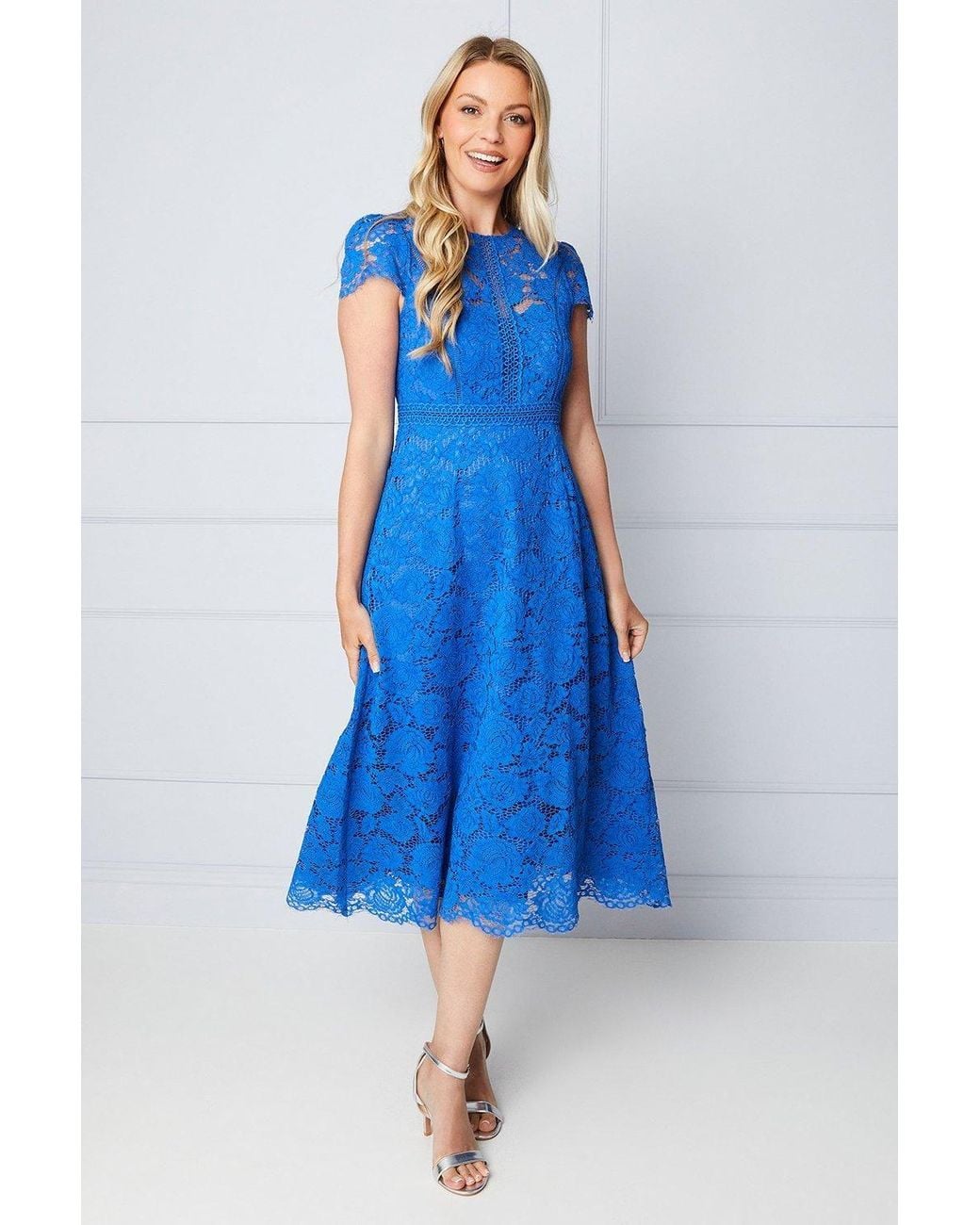 Wallis Blue Lace Fit & Flare Midi Dress