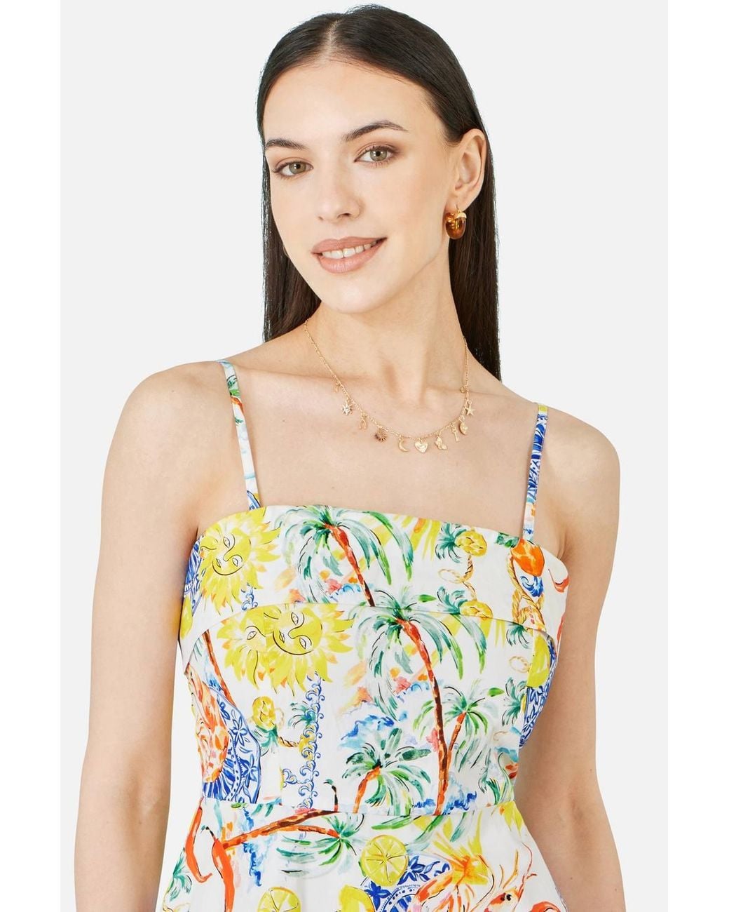 Yumi' White Mediterranean Print Cotton Mini Sun Dress