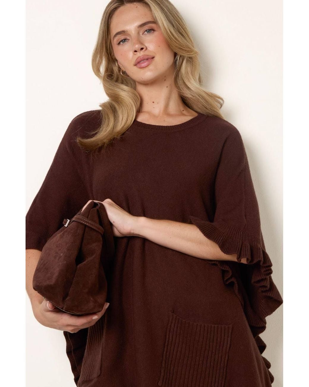 Blue Vanilla Brown Sleeveless Round Neck Poncho