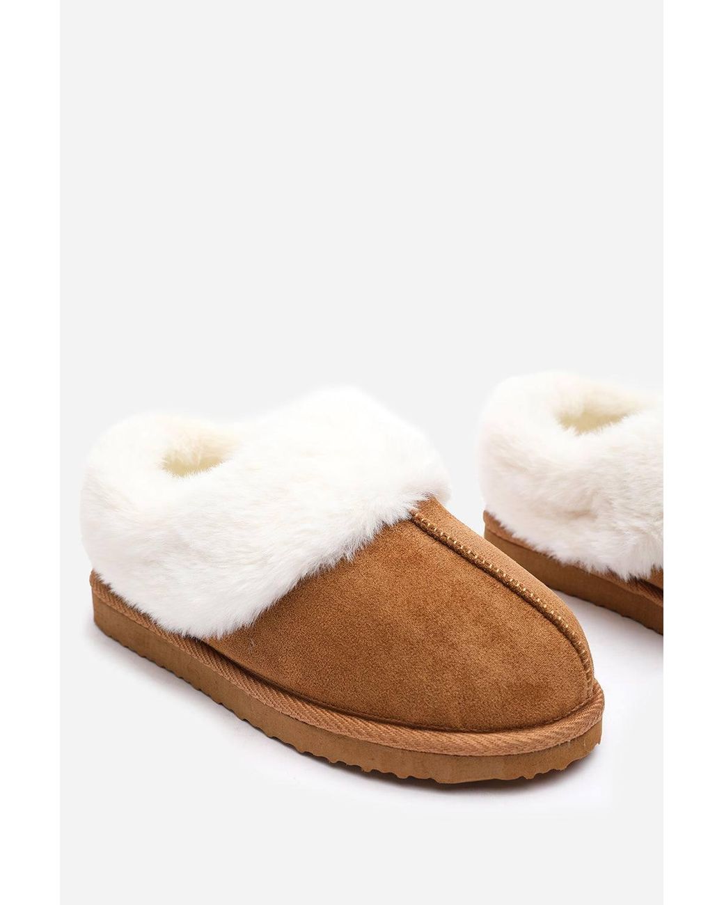 Where's That From Gray Inaya Mule Slippers With Faux Fur Collar Trim