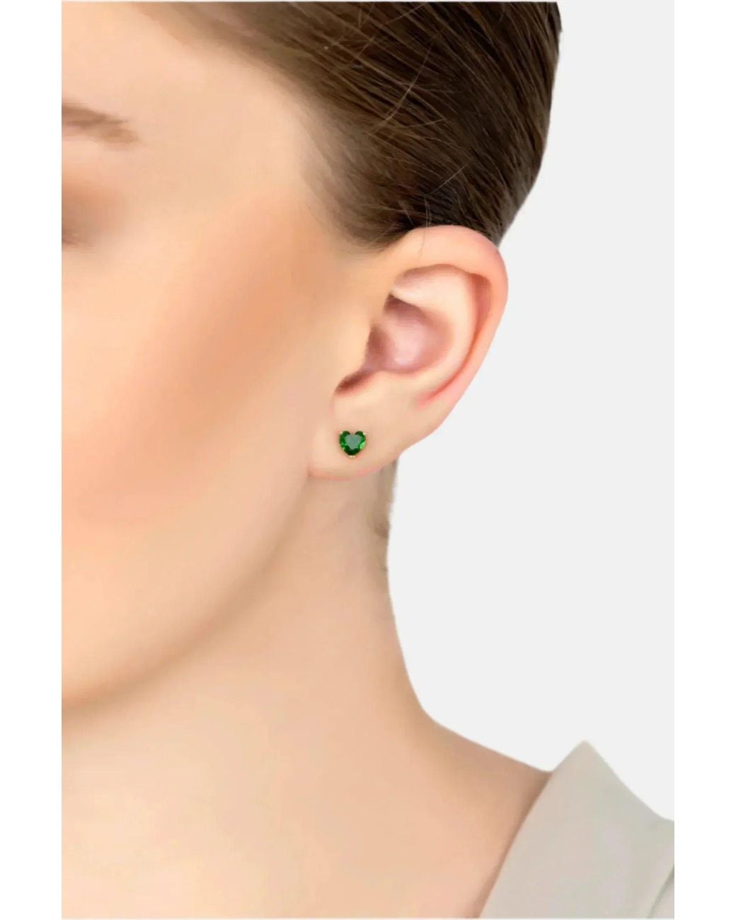 Latelita London Green Asscher Cut Heart Stud Earrings Emerald