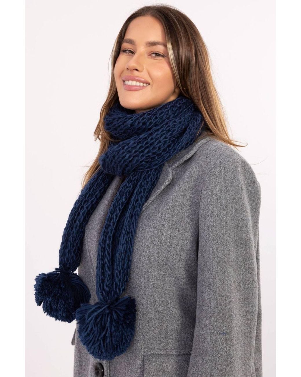 Love Lace Blue Soft Acrylic Winter Scarf With Pom Pom Ends For Warmth Everyday