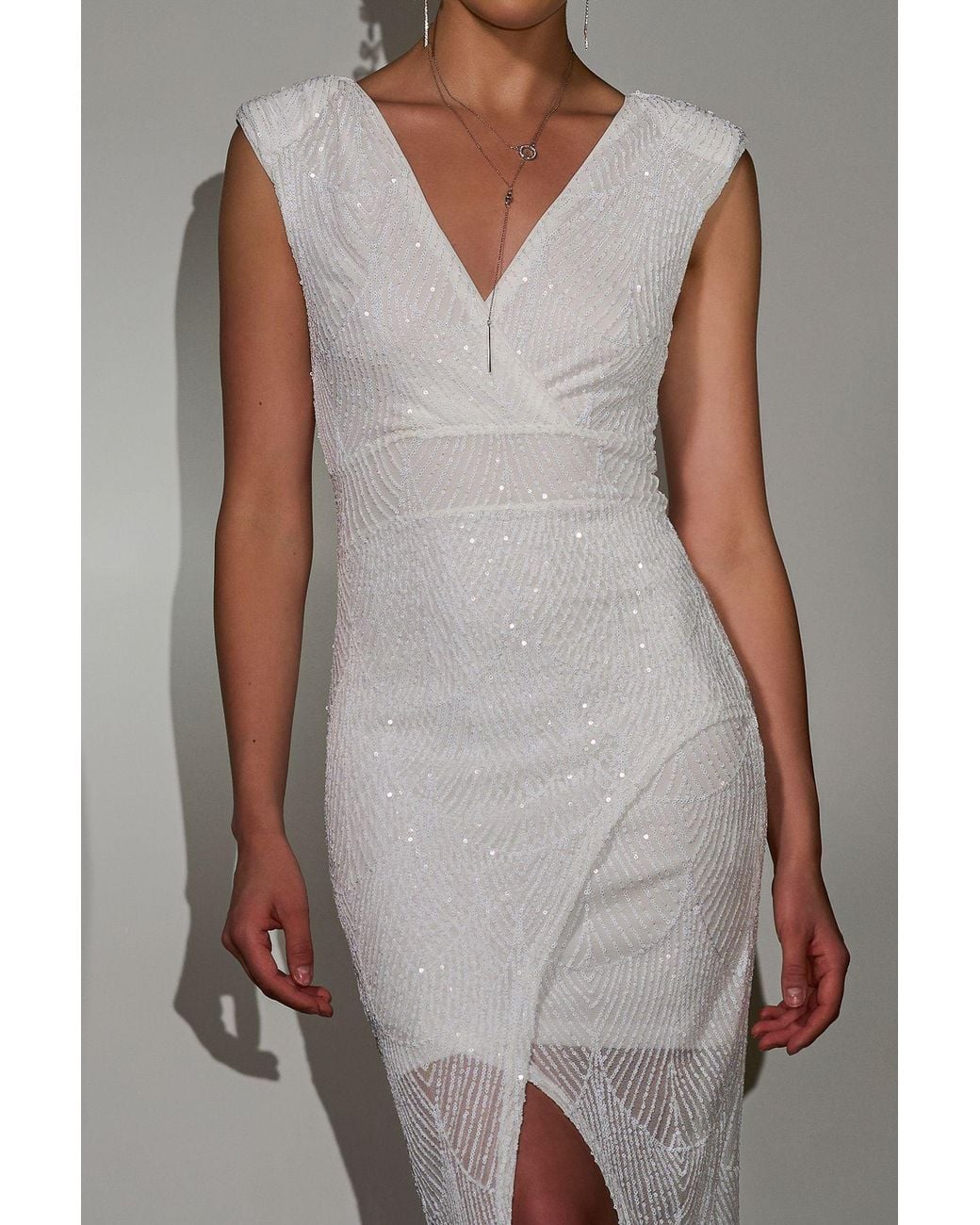 Jolie Moi Gray Demi Sequin Wrap Slit Bodycon Dress
