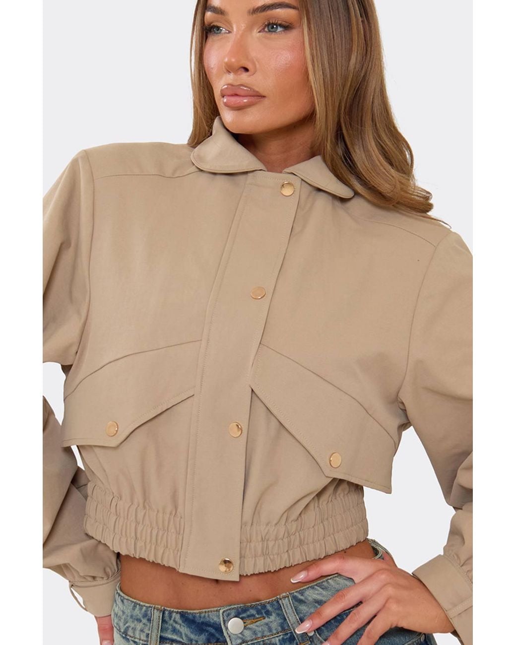 EGO Blue Long Sleeve Collared Pocket Detail Faux Leather Jacket