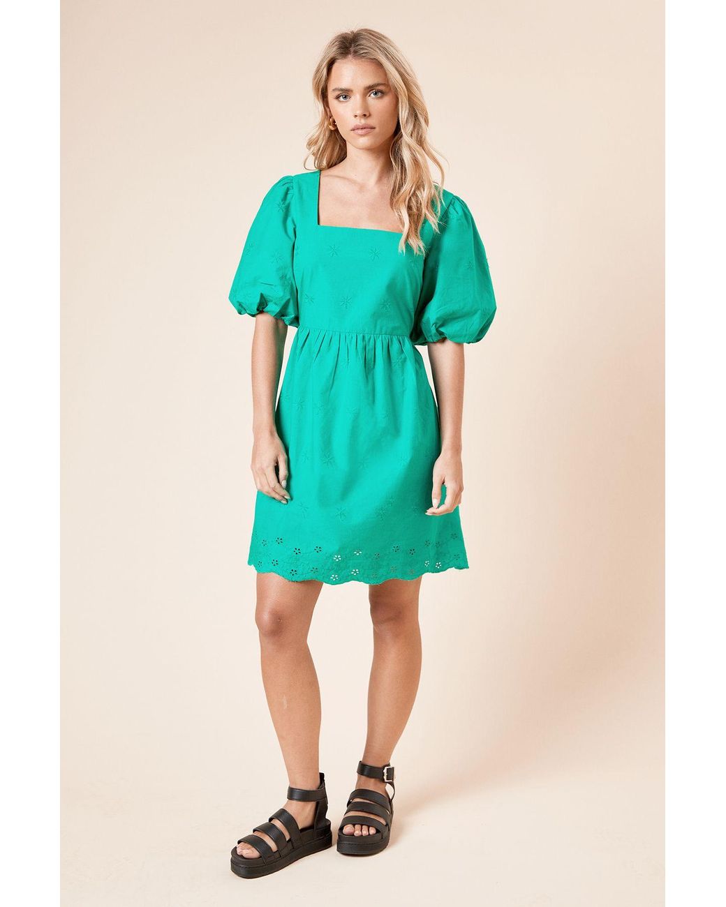 Dorothy Perkins Blue Petite Embroidered Square Neck Mini Dress