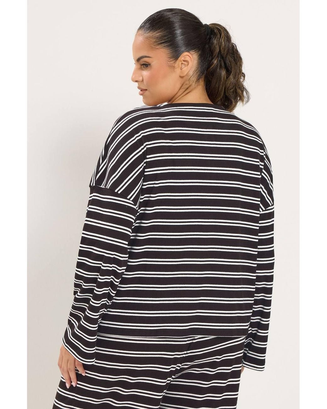 Yours Black Striped Button Up Long Sleeve Top