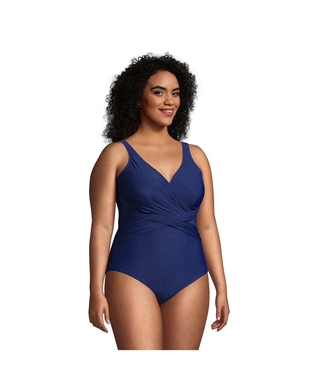 Lands' End Blue Plus Wrap Front Slender Swimsuit