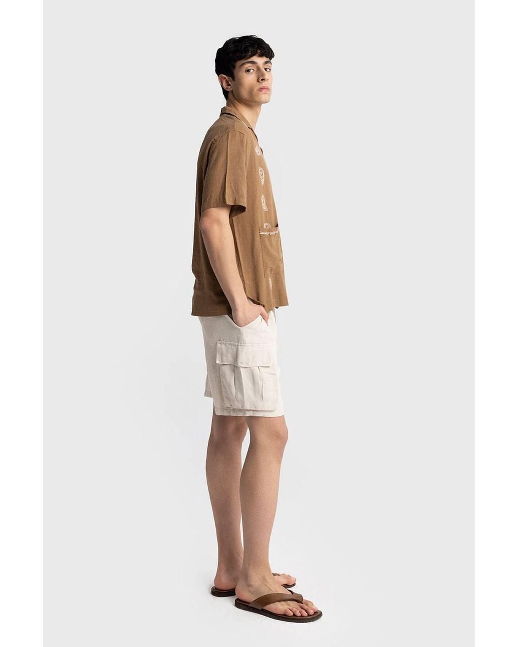 Giesto Natural Cotton Embroidered Poplin Short Sleeve Shirt for men