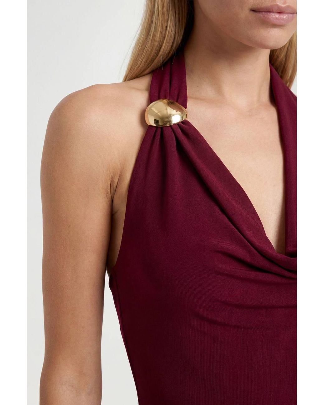 Roselle Red Cowl Neck Halterneck Slinky Backless Maxi Dress