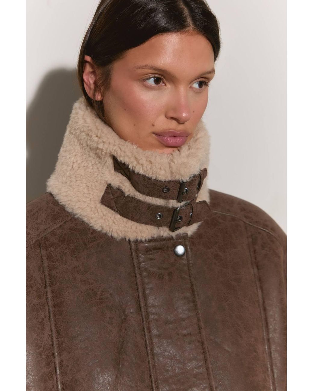 Warehouse Brown Oversized Maxi Aviator Bonded Faux Fur Coat
