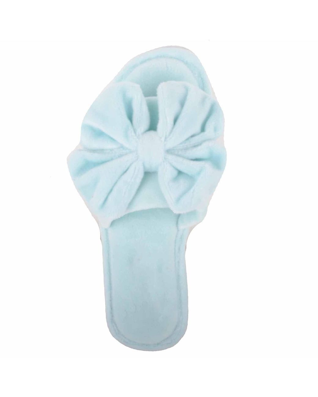 Absolute Footwear Blue Easy Slip On Velour Style Open Toe Mule Slipper With Bow Detail