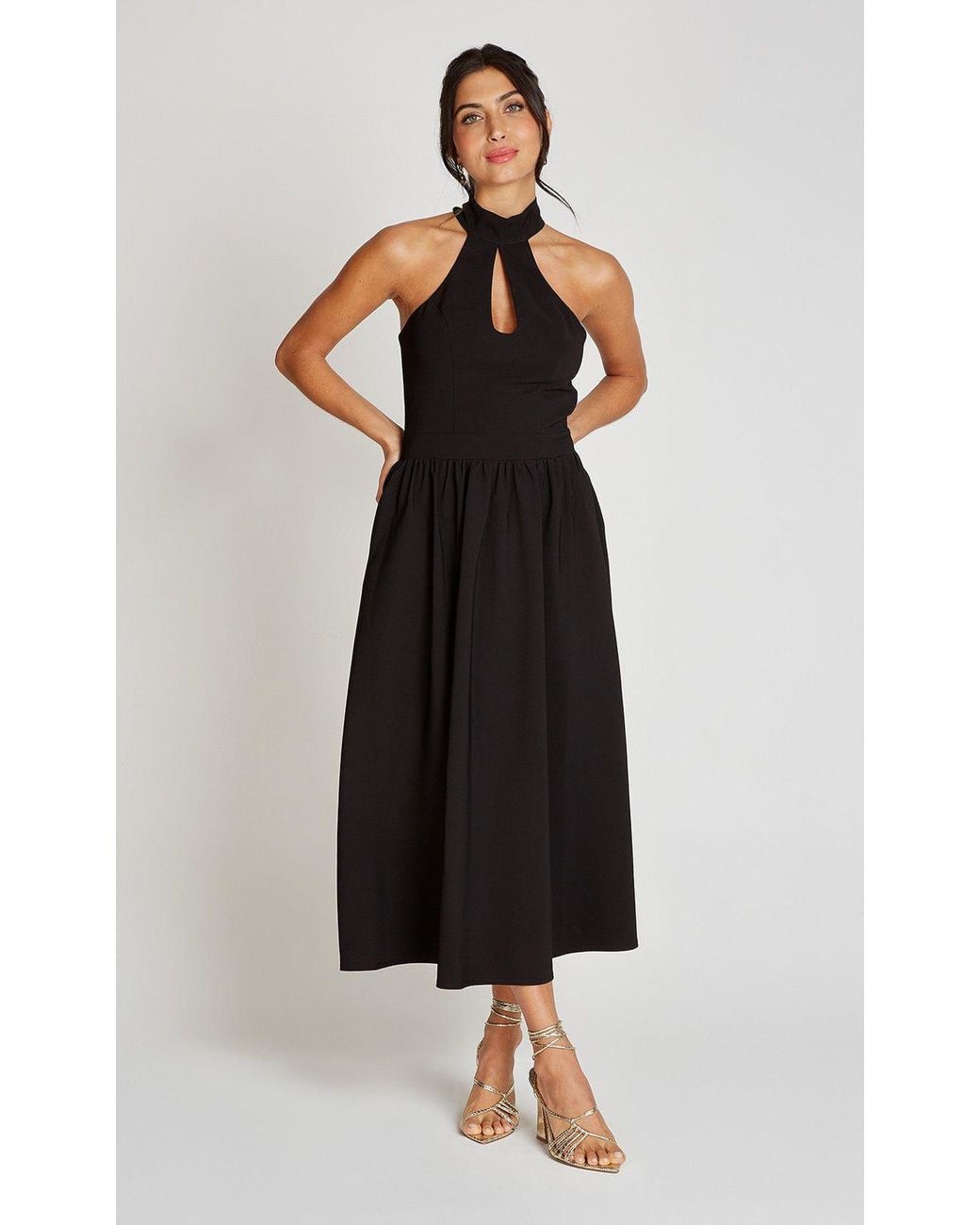 Little Mistress Black Halter Neck Keyhole Midaxi Dress
