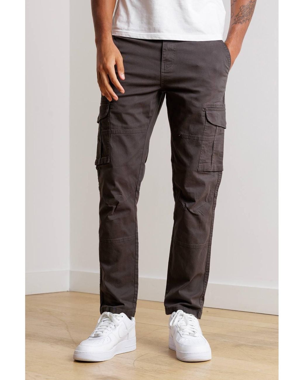 Tokyo Laundry Gray Straight Leg Cargo Trousers for men