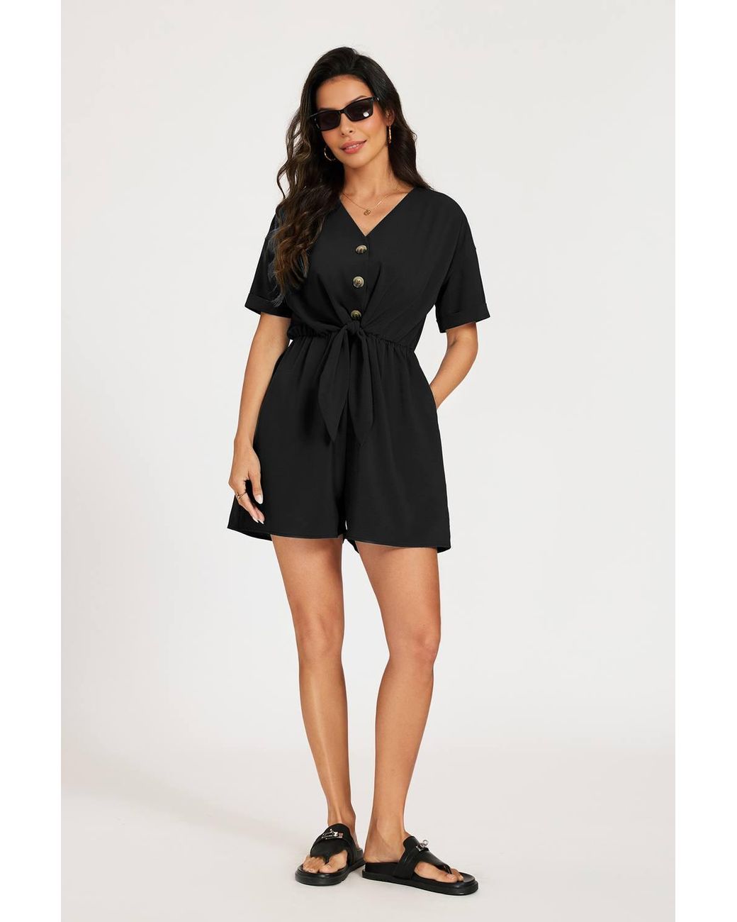 FS Collection Black Button Down Playsuit