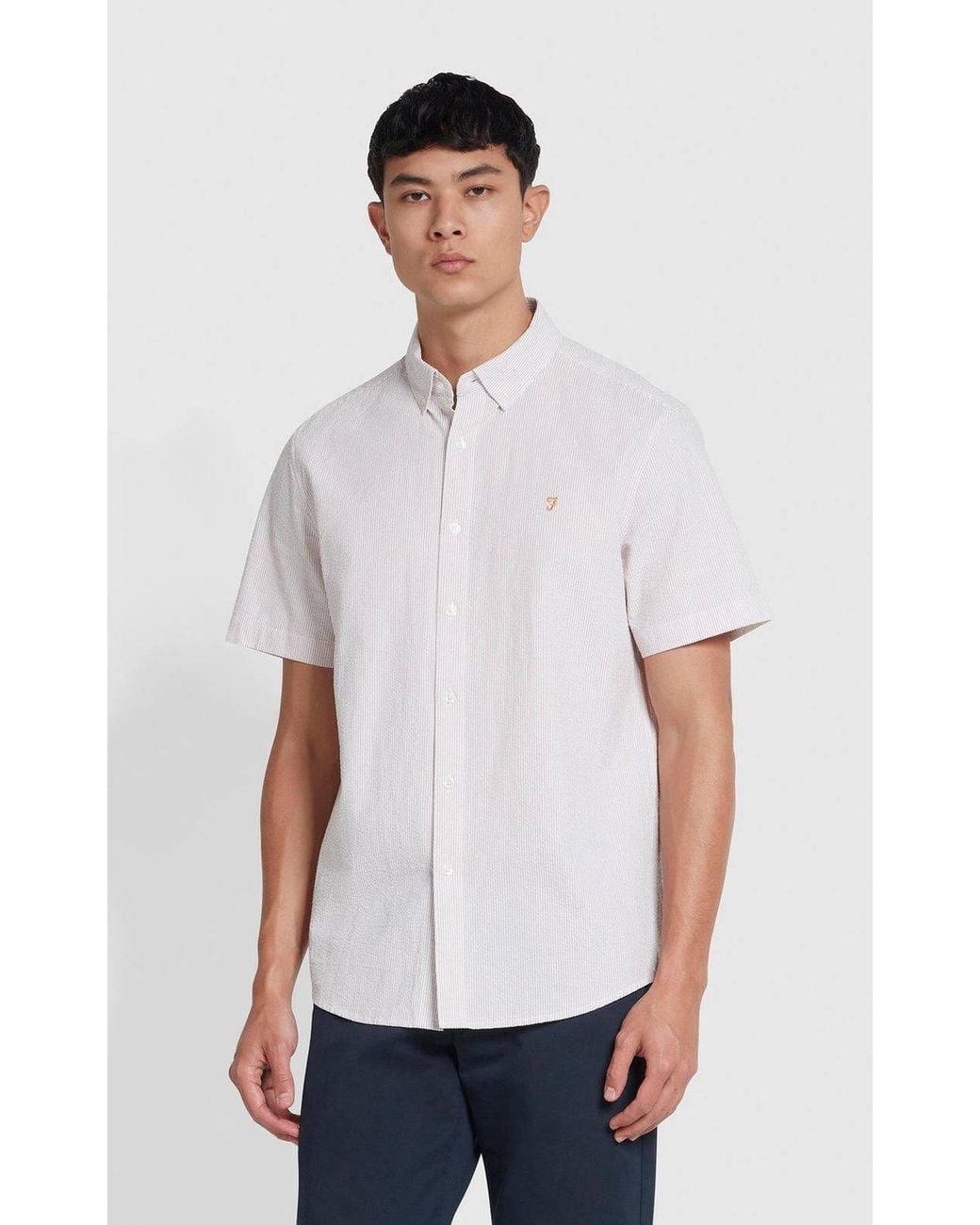 Farah White Lewis Stripe Short Sleeve Shirt for men