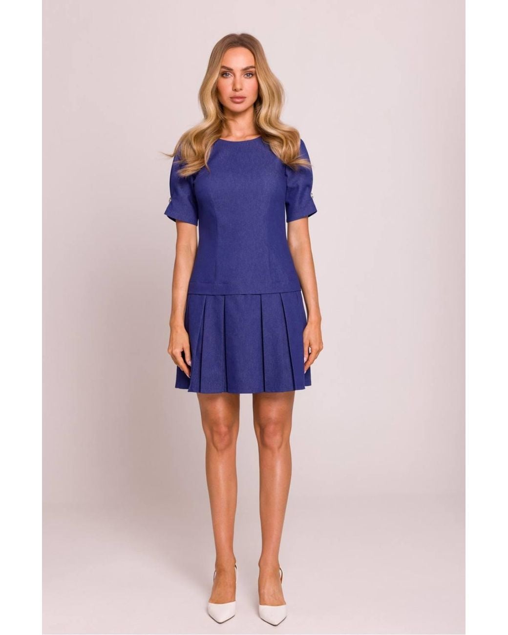 Love Lace Blue Cotton Short Sleeve Mini Dress With Zip