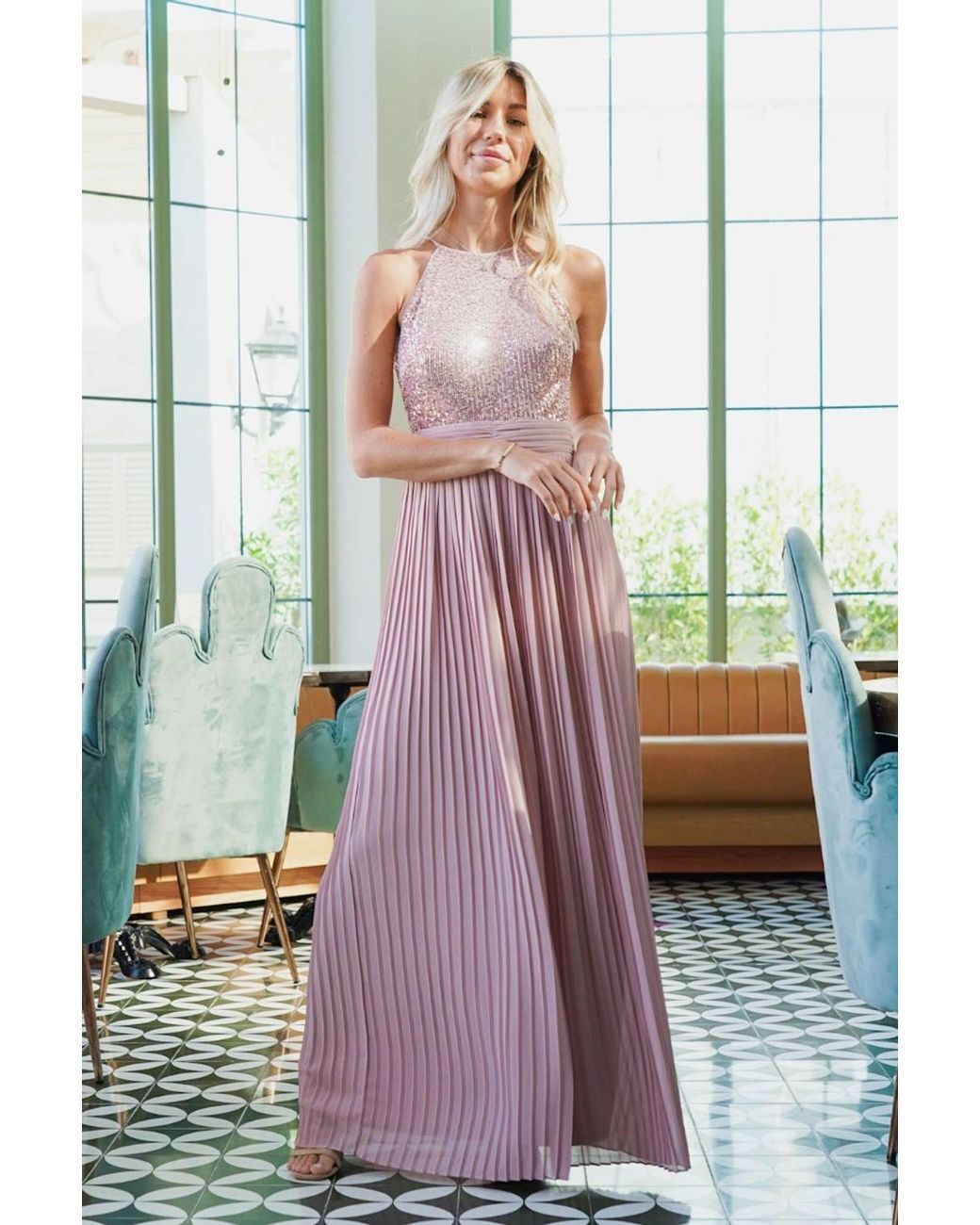 TFNC London Pink Serene Sequin Mauve Maxi Dress