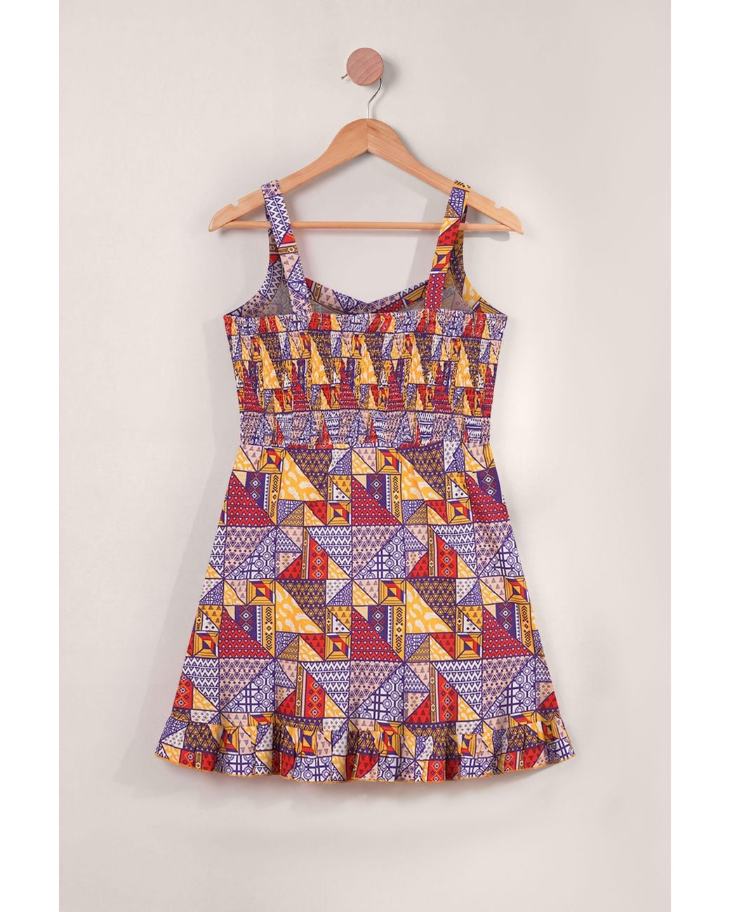 Enorsia Pink Frill Hem Smocked Back Printed Mini Dress